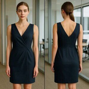 J.Crew Molly Faux Wrap‎ Cotton Dress Navy - Lined - Size 6